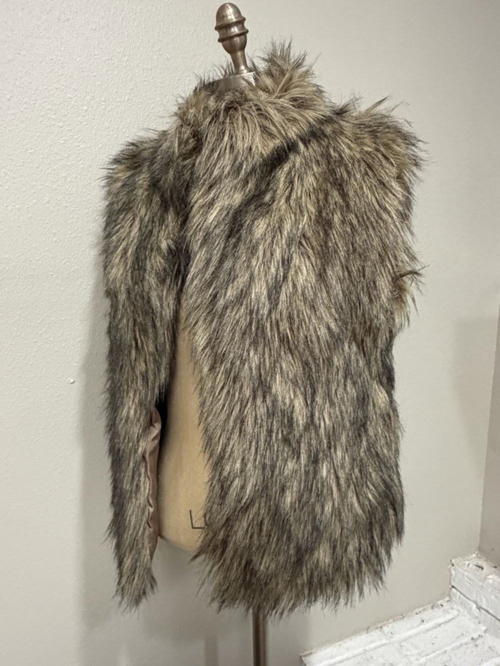 Calvin Klein Faux Fur Vest in Taupe Brown - Women's Coat - Picture 2 of 7